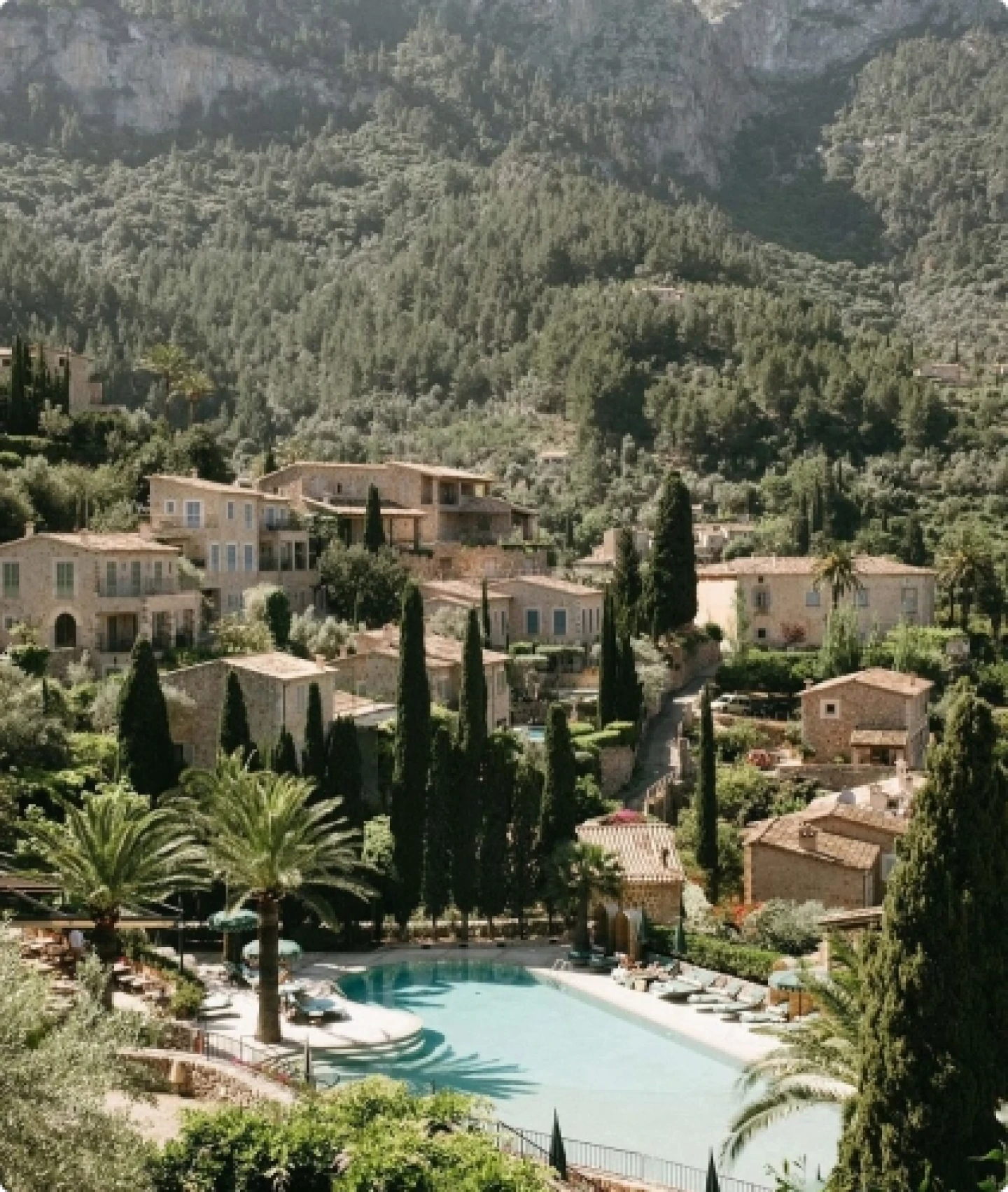 Aerial shot of a Mallorca property showcasing the outdoor pool